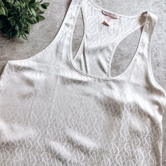 Victorias Secret White Satin-Like Racerback Pajama Tank Top Size Large - Picture 1 of 5